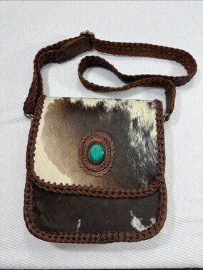 American Darling Braided Leather Crossbody Bag Turquoise Accent - Brown Cowhide